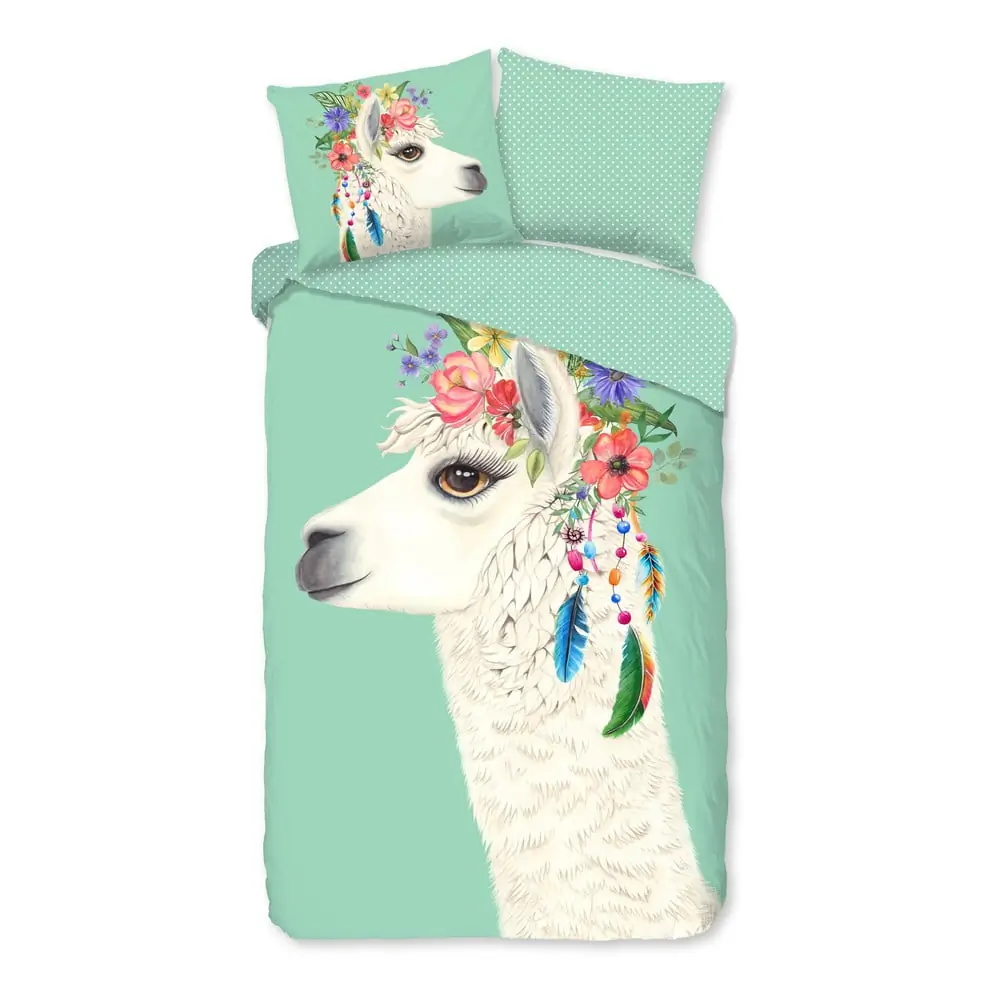 Lenjerie de pat pentru copii verde-mentă din bumbac pentru pat de o persoană, extinsă 140x220 cm Joey – Good Morning