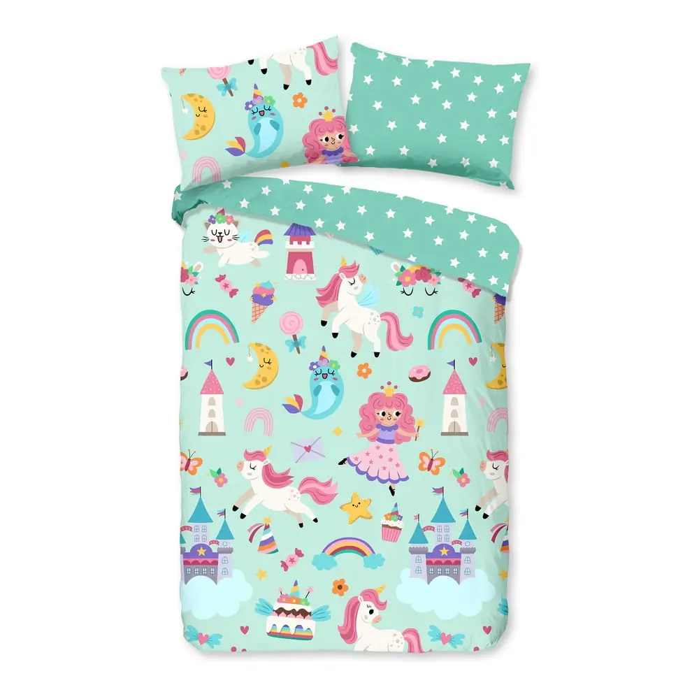 Lenjerie de pat pentru copii verde-mentă din bumbac pentru pătuț 100x135 cm Fantastic – Good Morning