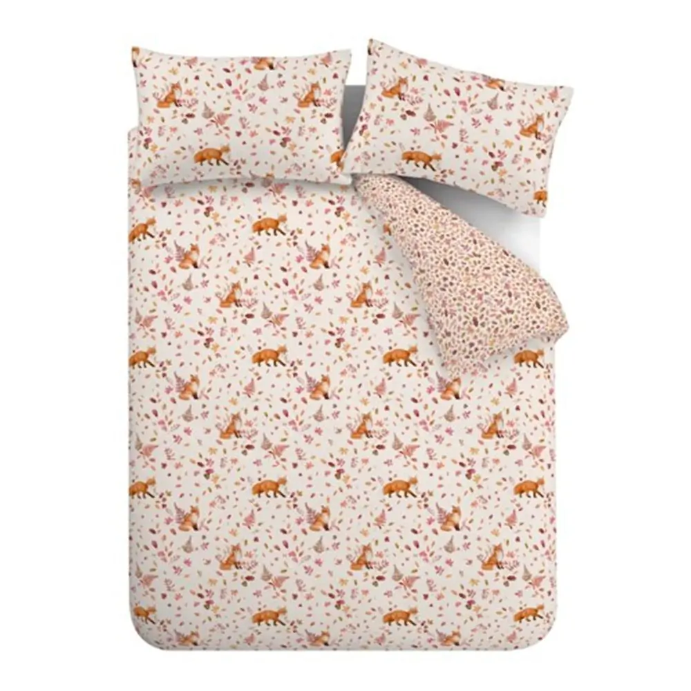 Lenjerie de pat portocalie-bej pentru pat dublu 200x200 cm Woodland Fox – Catherine Lansfield