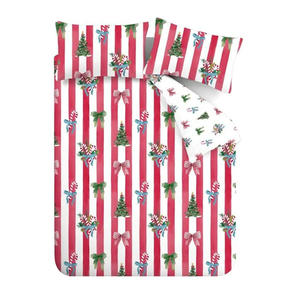 Lenjerie de pat roșie-albă pentru pat dublu 200x200 cm Christmas Stripe – Catherine Lansfield