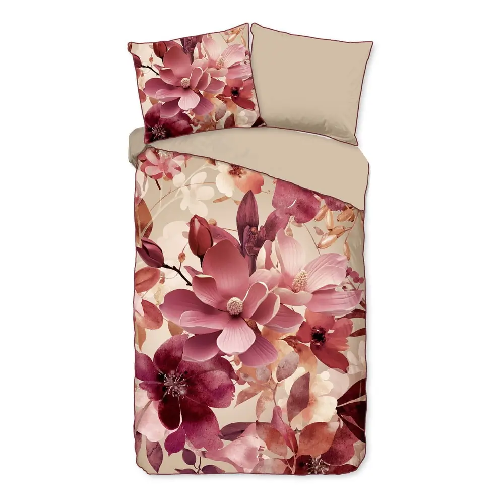 Lenjerie de pat roz-bej din bumbac satinat pentru pat de o persoană, extinsă 140x220 cm Chaja – Descanso