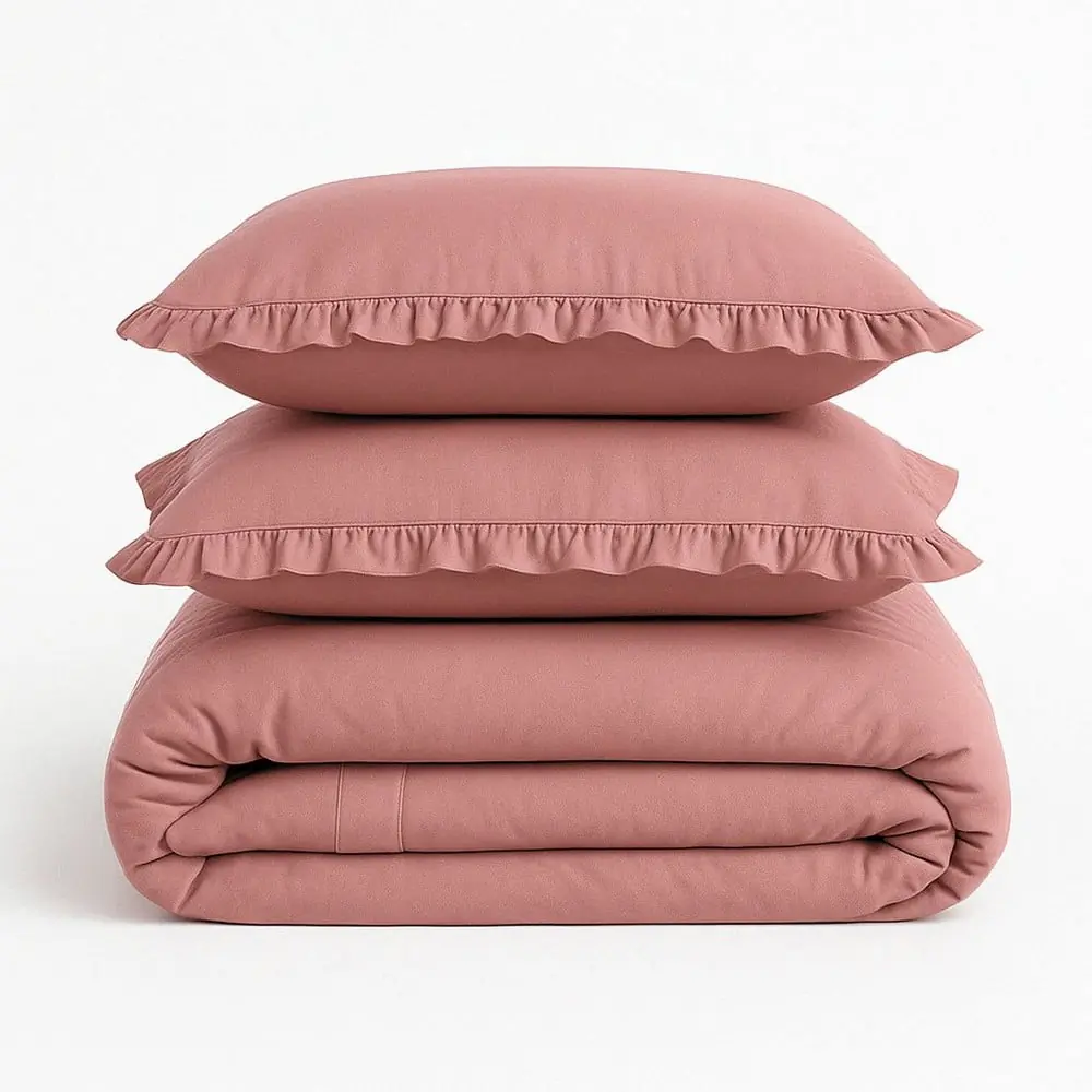 Lenjerie de pat roz din bumbac ranforcé pentru pat de o persoană 140x200 cm Ruffle Striped – Mila Home Luxury