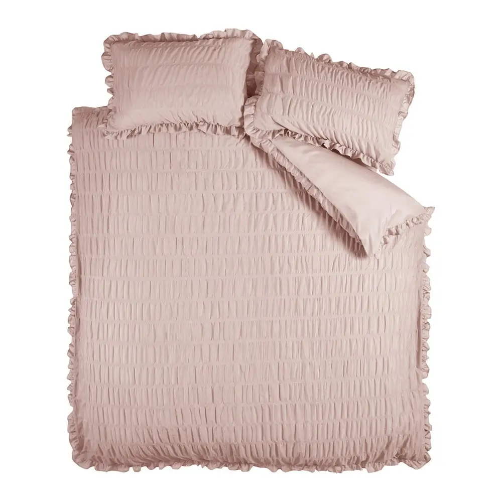 Lenjerie de pat roz din țesătură crep pentru pat dublu, extinsă 230x220 cm Seersucker Frill – Catherine Lansfield