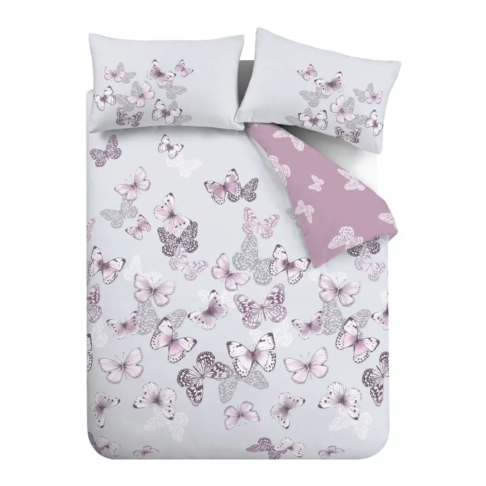 Lenjerie de pat roz-gri deschis pentru pat dublu, extinsă 230x220 cm Scatter Butterfly – Catherine Lansfield