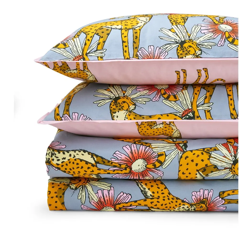 Lenjerie de pat roz-gri din bumbac pentru pat dublu, extinsă 230x220 cm Untamed Cheetah – Their Nibs