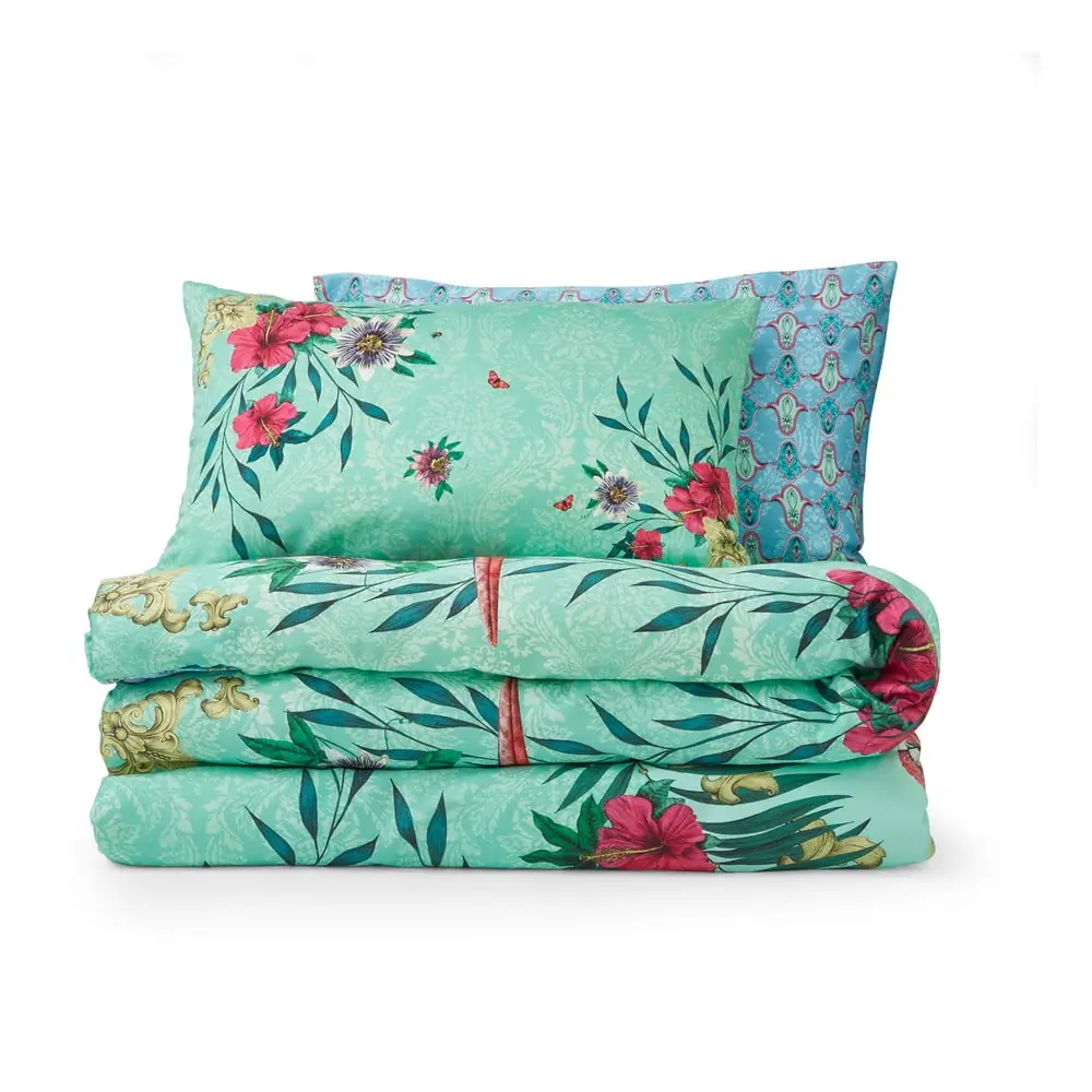 Lenjerie de pat verde-albastră din bumbac satinat pentru pat de o persoană 135x200 cm Paradise Parrot – Matthew Williamson