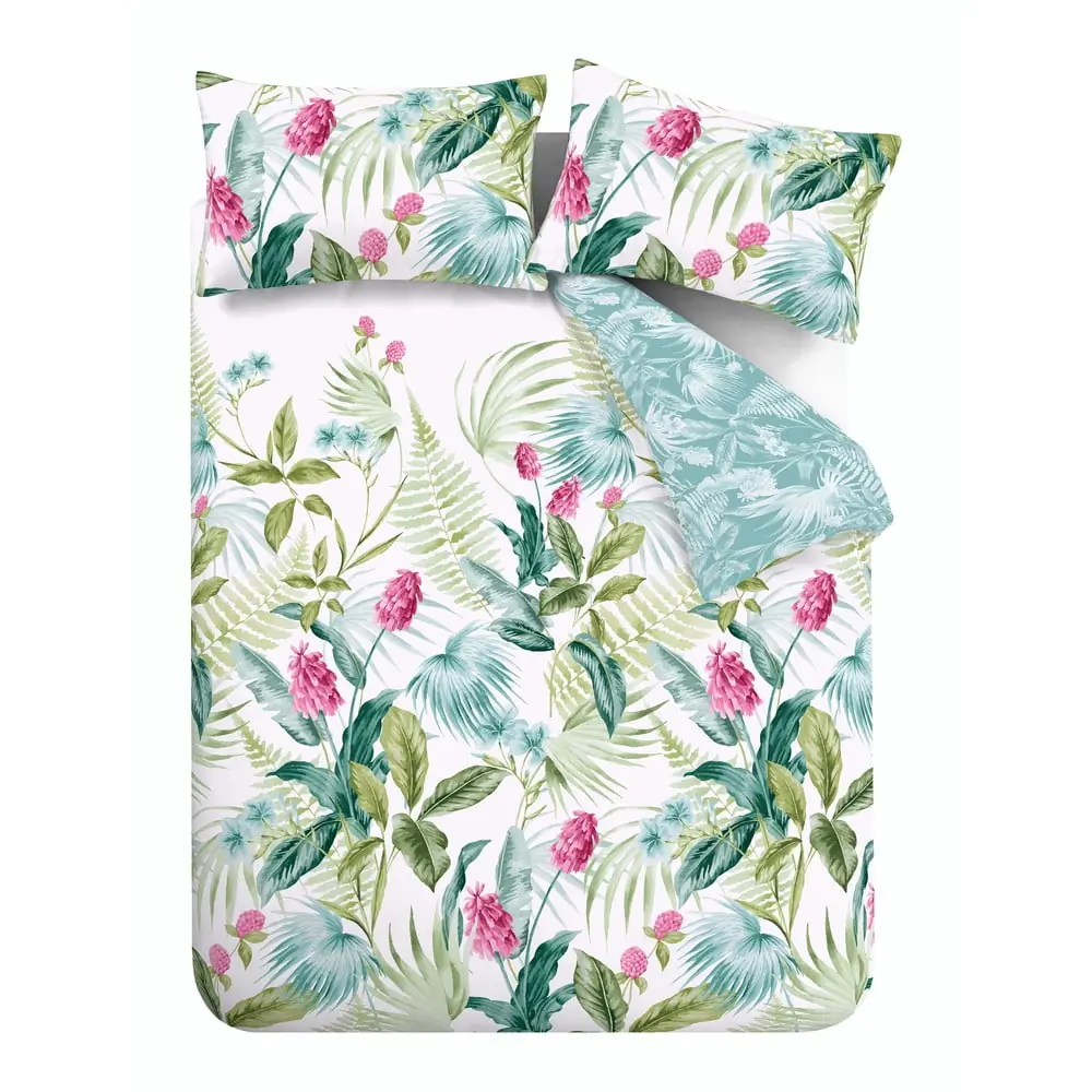 Lenjerie de pat verde-albastră pentru pat dublu, extinsă 230x220 cm Aruba Tropical Floral – Catherine Lansfield