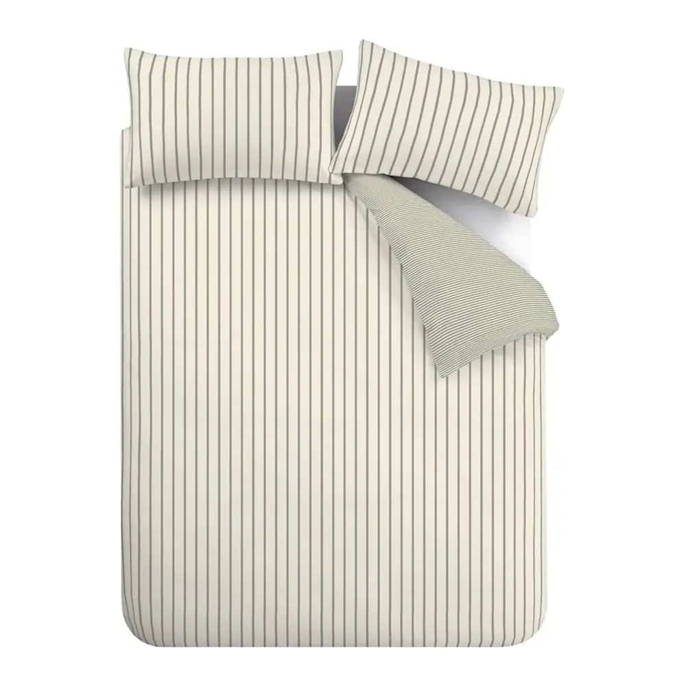 Lenjerie de pat verde/crem din bumbac pentru pat de o persoană 135x200 cm Hampton Stripe – Bianca