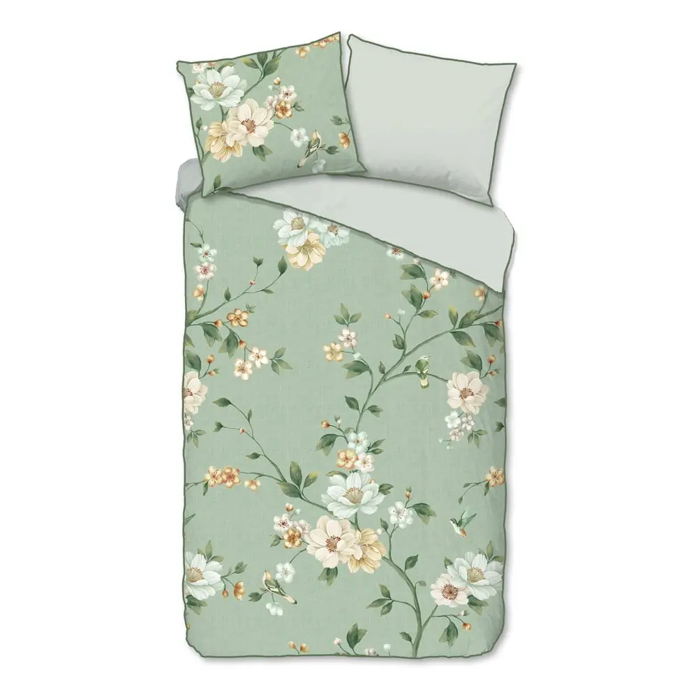 Lenjerie de pat verde din bumbac satinat pentru pat de o persoană, extinsă 140x220 cm Sizena – Descanso