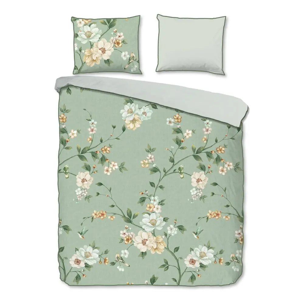 Lenjerie de pat verde din bumbac satinat pentru pat dublu, extinsă 200x220 cm Sizena – Descanso