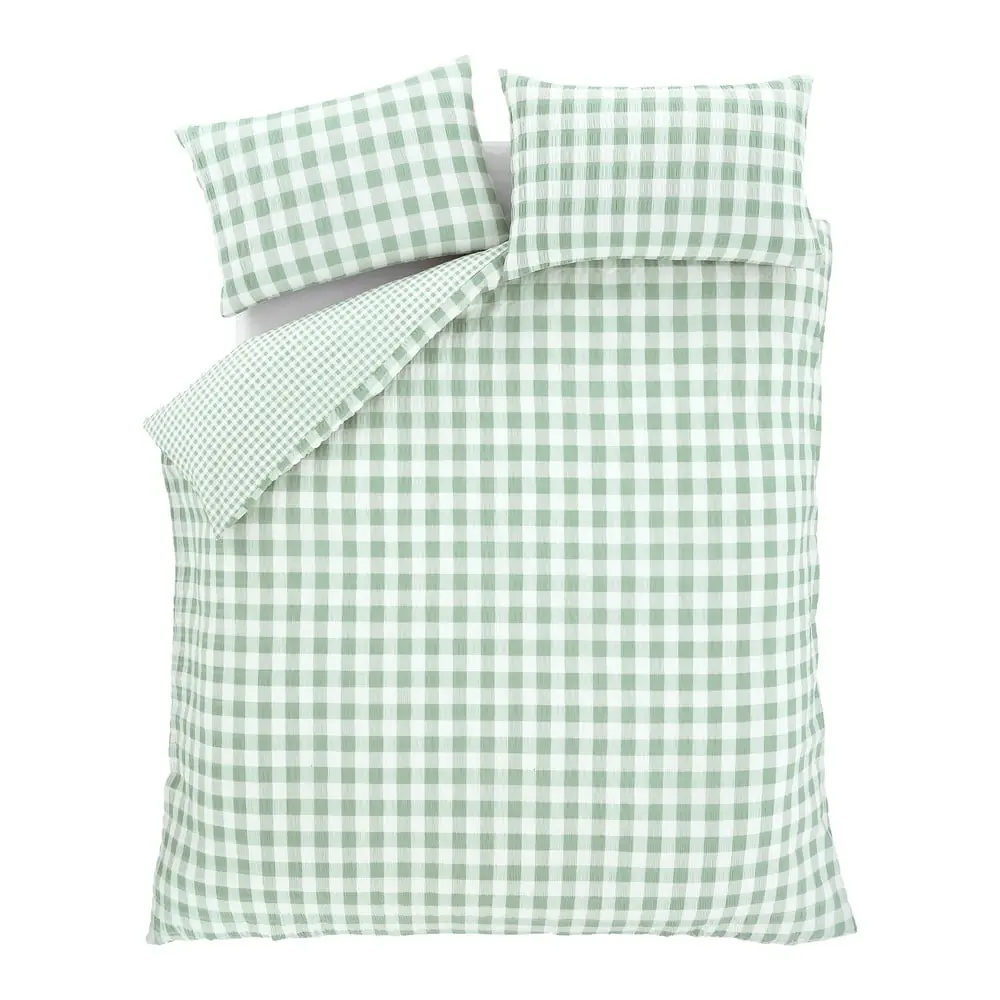 Lenjerie de pat verde din țesătură crep pentru pat dublu, extinsă 230x220 cm Seersucker Gingham Check – Catherine Lansfield
