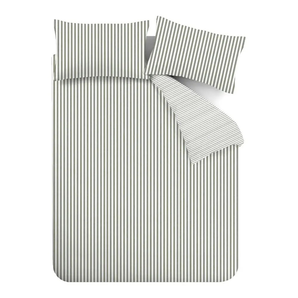 Lenjerie de pat verde din flanelă pentru pat dublu, extinsă 230x220 cm Stripe – Catherine Lansfield