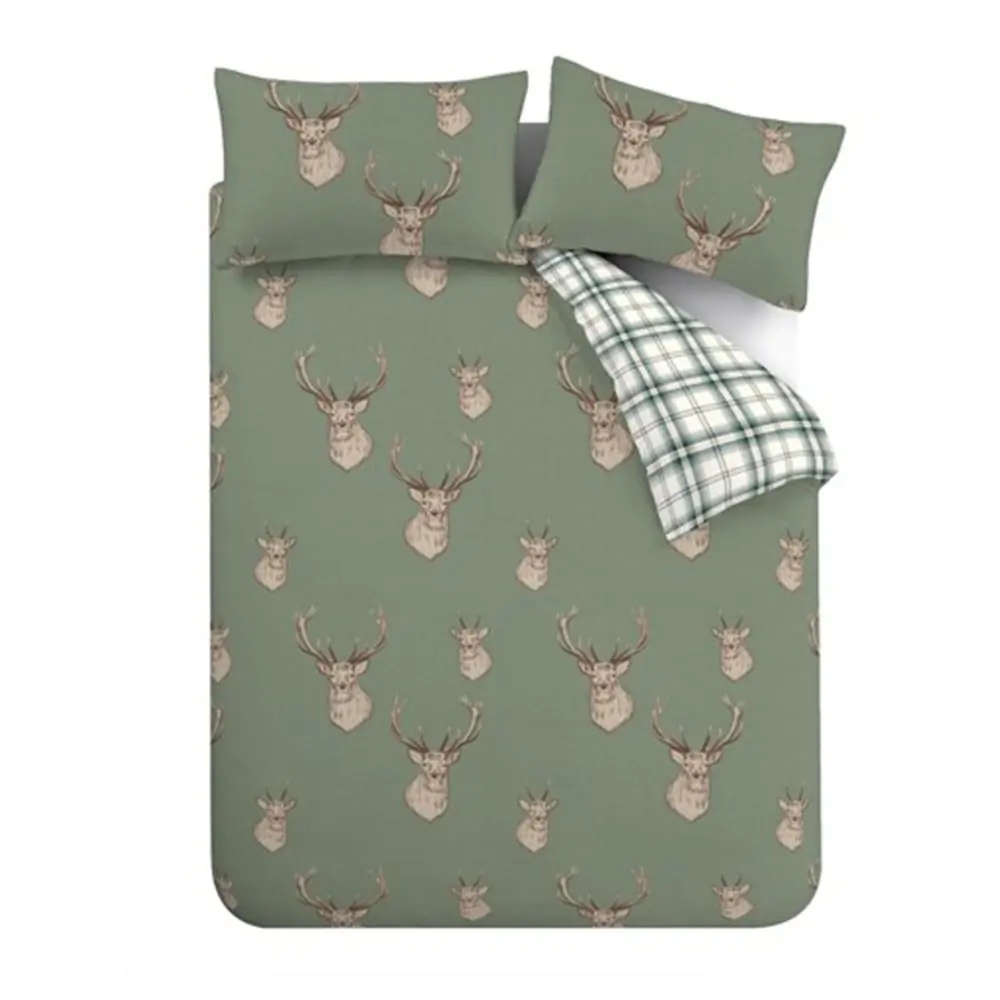 Lenjerie de pat verde pentru pat dublu, extinsă 230x220 cm Stag Check – Catherine Lansfield