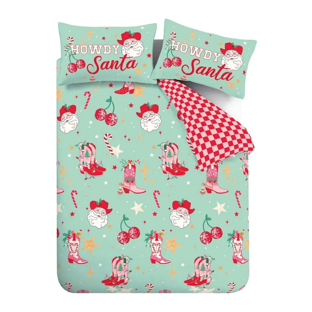 Lenjerie de pat verde-roz pentru pat dublu, extinsă 230x220 cm Santa's Howdy Christmas – Catherine Lansfield