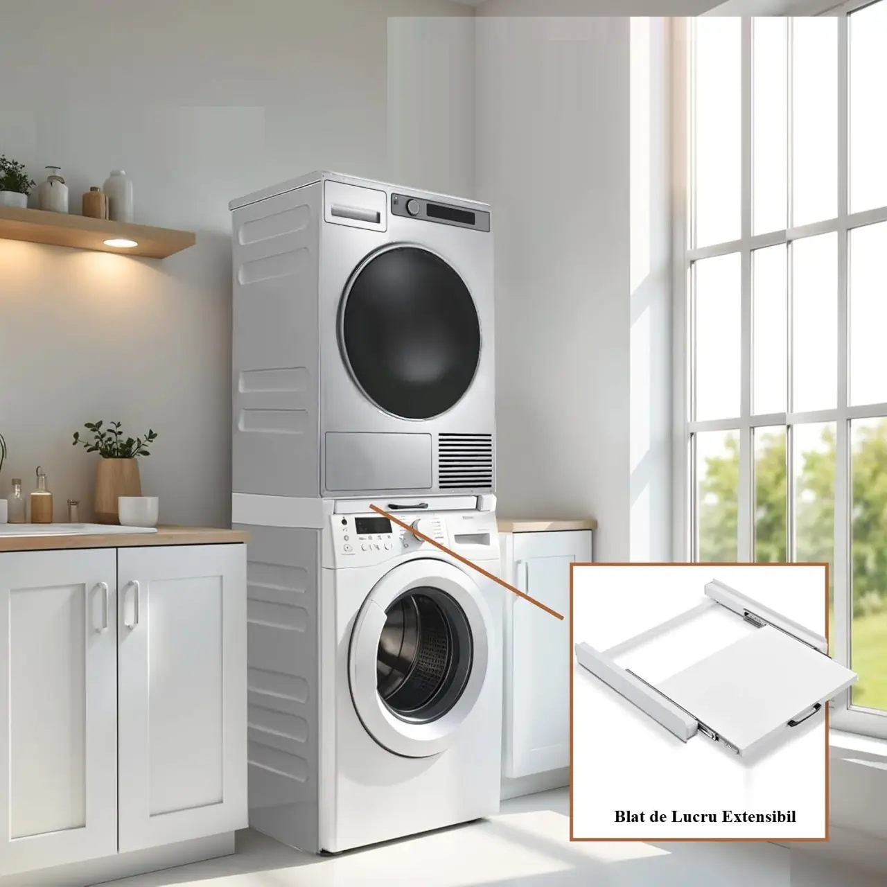CAMU1 - Cadru universal suprapunere uscator/masina de spalat rufe, 60 x 54 cm - Alb