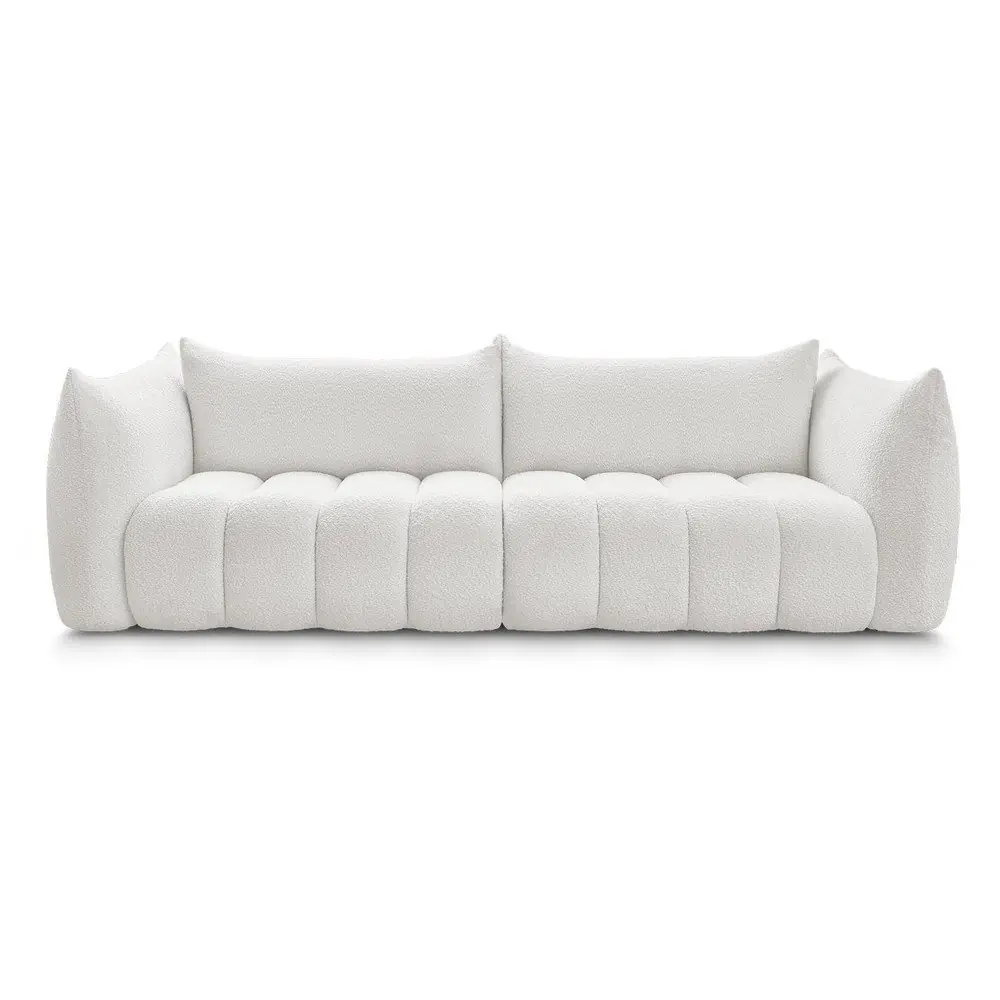 Canapea albă cu tapițerie din țesătură bouclé 286 cm Azra – Bobochic Paris