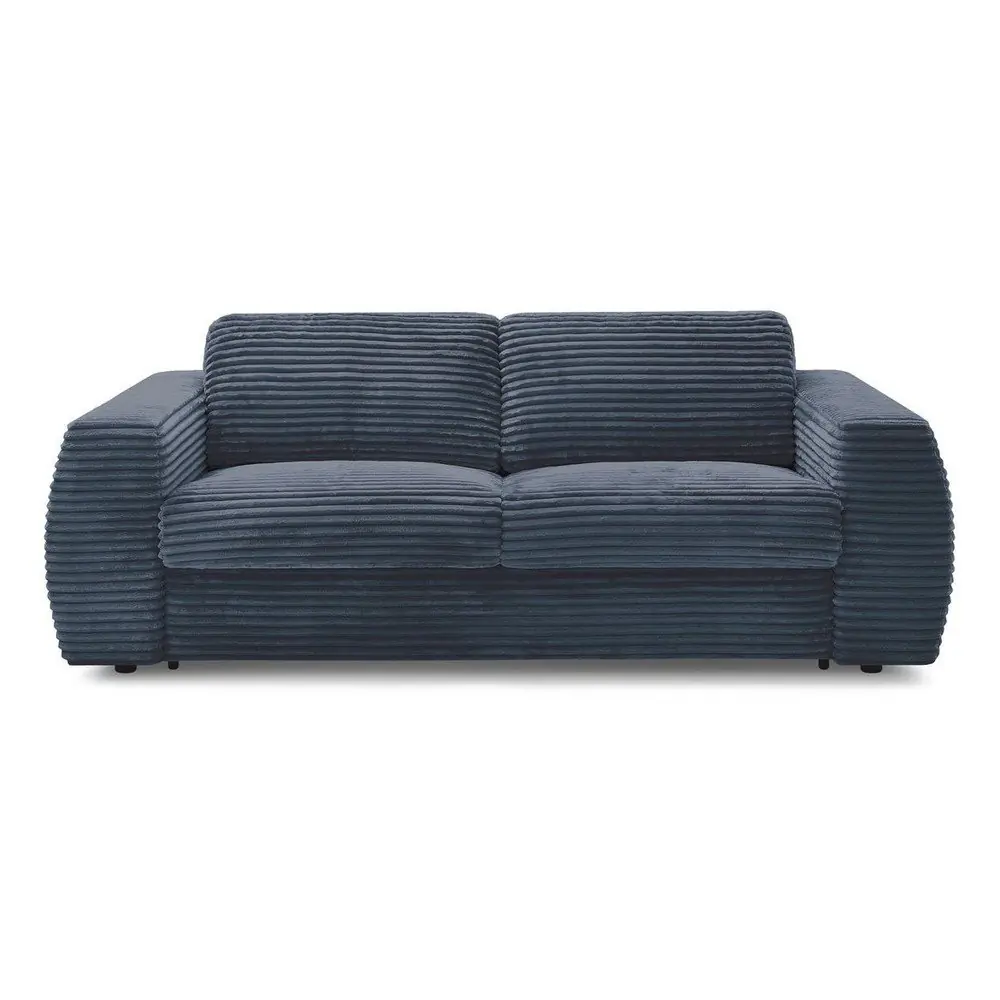 Canapea albastru-închis pentru dormitul zilnic/extensibilă cu tapițerie din catifea reiată 220 cm Hugo – Bobochic Paris