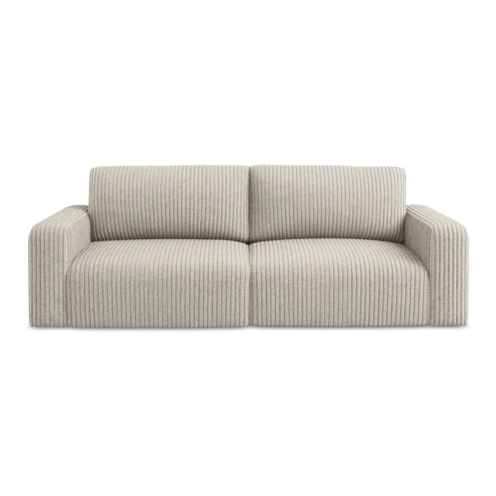 Canapea bej extensibilă/cu spațiu de depozitare cu tapițerie din catifea reiată 252 cm Kona – Makamii