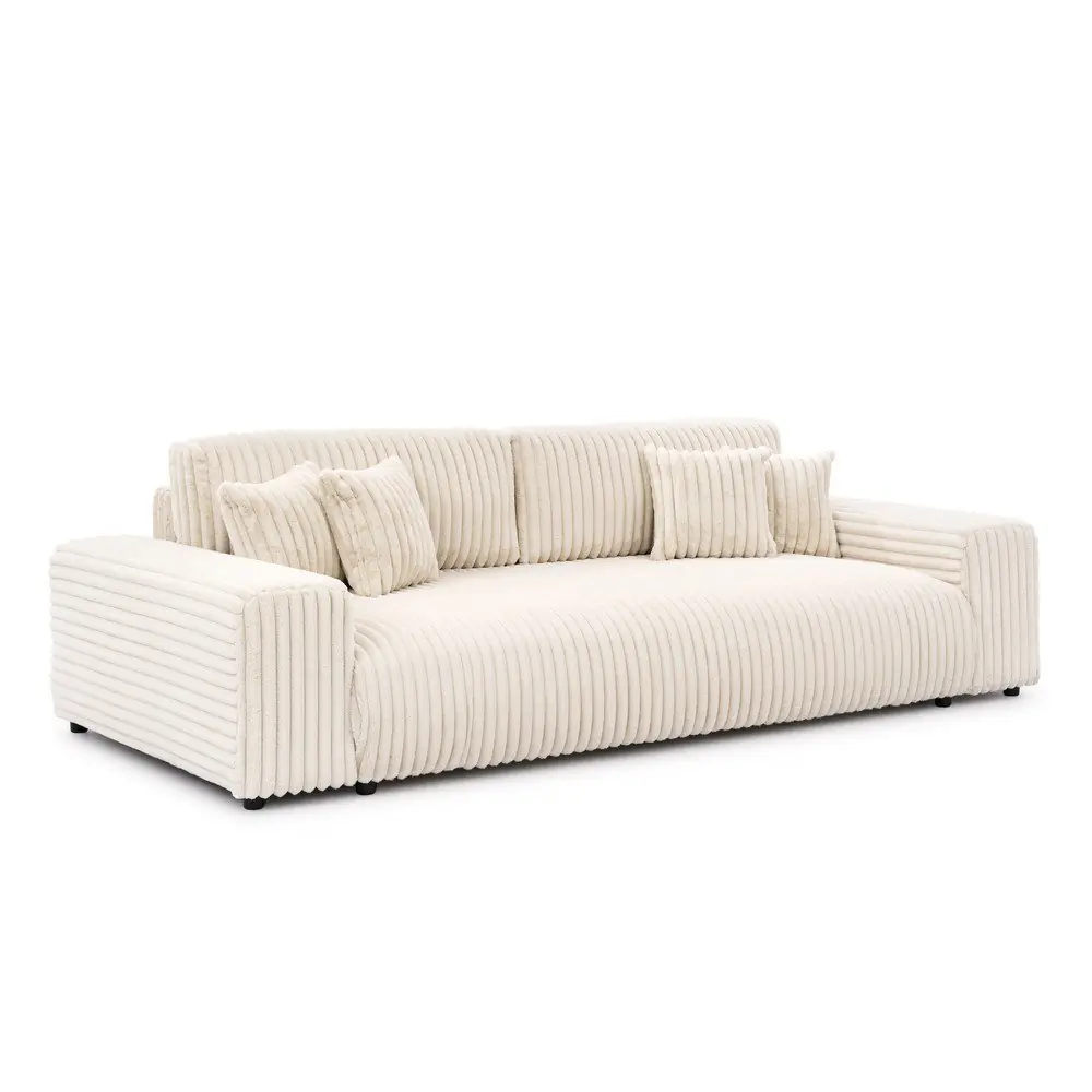 Canapea crem extensibilă/cu spațiu de depozitare cu tapițerie din catifea reiată 260 cm Justin – Ropez