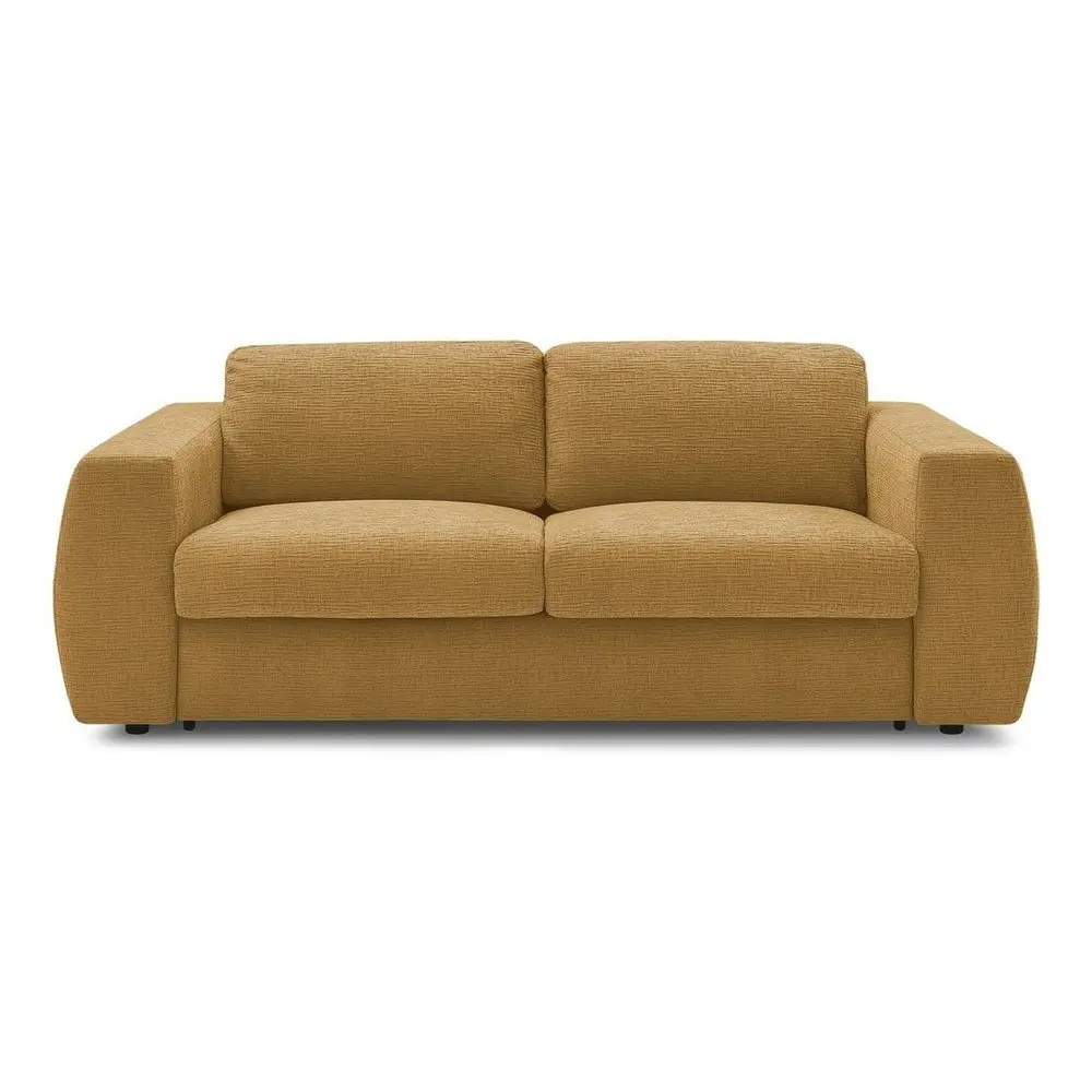 Canapea galben-muștar pentru dormitul zilnic/extensibilă cu tapițerie din chenille 220 cm Hugo – Bobochic Paris