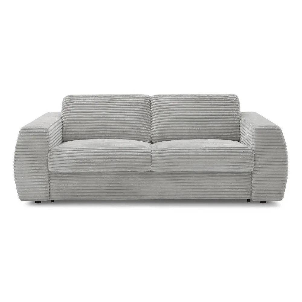 Canapea gri deschis pentru dormitul zilnic/extensibilă cu tapițerie din catifea reiată 240 cm Hugo – Bobochic Paris