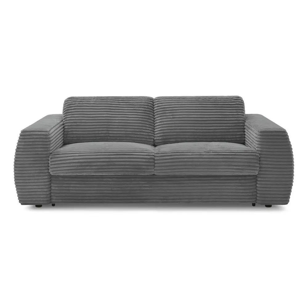 Canapea gri închis pentru dormitul zilnic/extensibilă cu tapițerie din catifea reiată 220 cm Hugo – Bobochic Paris