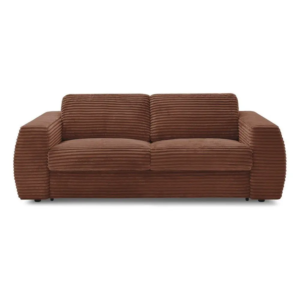 Canapea portocalie pentru dormitul zilnic/extensibilă cu tapițerie din catifea reiată 220 cm Hugo – Bobochic Paris