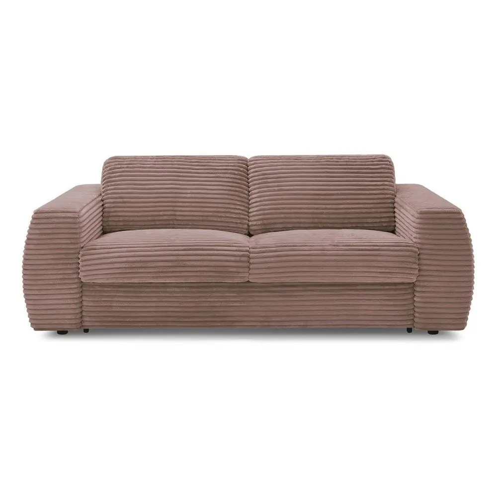 Canapea roz pentru dormitul zilnic/extensibilă cu tapițerie din catifea reiată 220 cm Hugo – Bobochic Paris