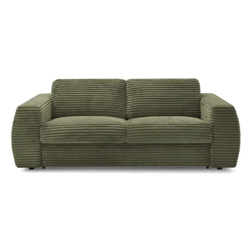 Canapea verde pentru dormitul zilnic/extensibilă cu tapițerie din catifea reiată 220 cm Hugo – Bobochic Paris