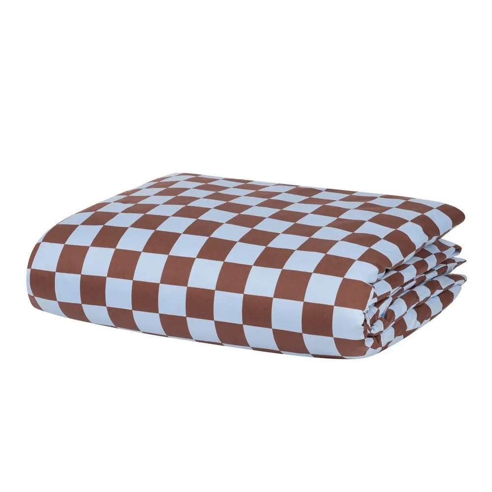 Husă de pilotă albastru-deschis/maro din bumbac satinat pentru pat de o persoană 140x200 cm Plu – noo.ma