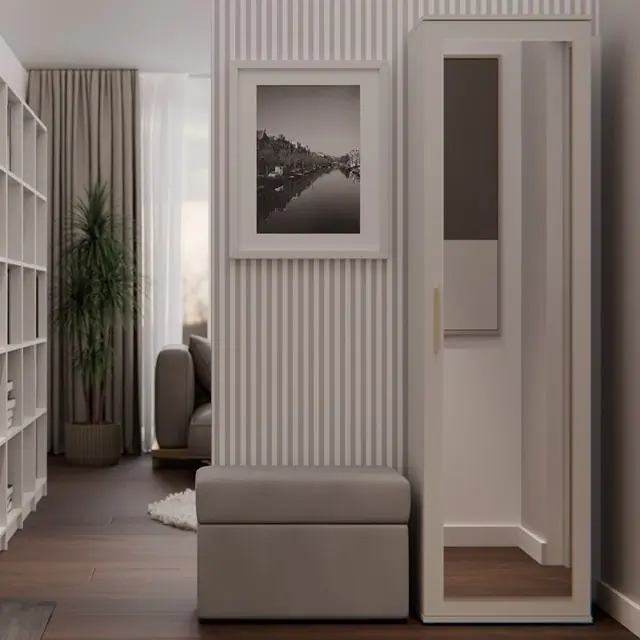 LAC505 - Dulap crem, 50 cm, sifonier dormitor, hol, simplu cu bara pentru umerase - Colectia LaCreme