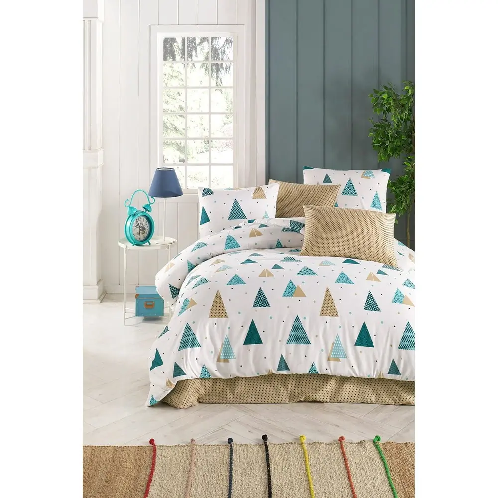 Lenjerie de pat albă/albastră pentru pat dublu 200x200 cm Puantiye – Mijolnir