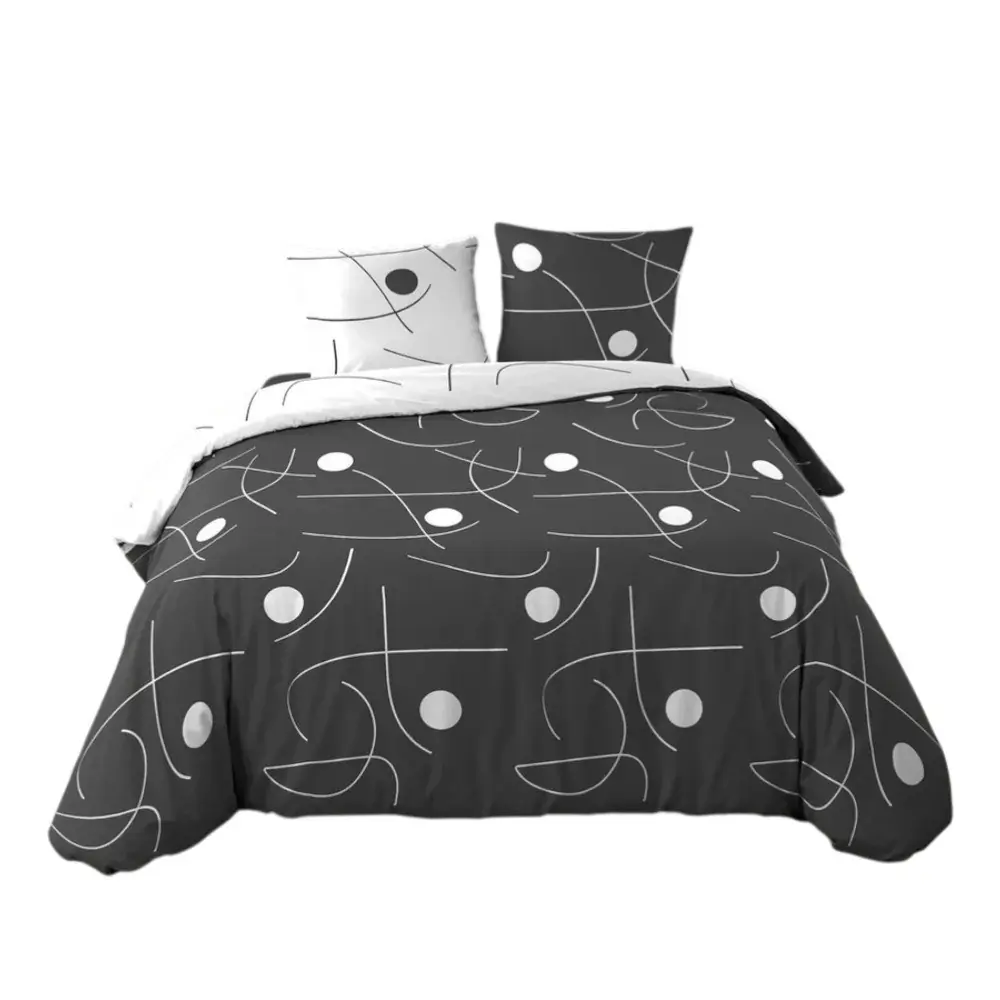 Lenjerie de pat albă/gri închis din microfibră pentru pat dublu/extinsă cu 3 piese 240x220 cm Sonate – douceur d'intérieur