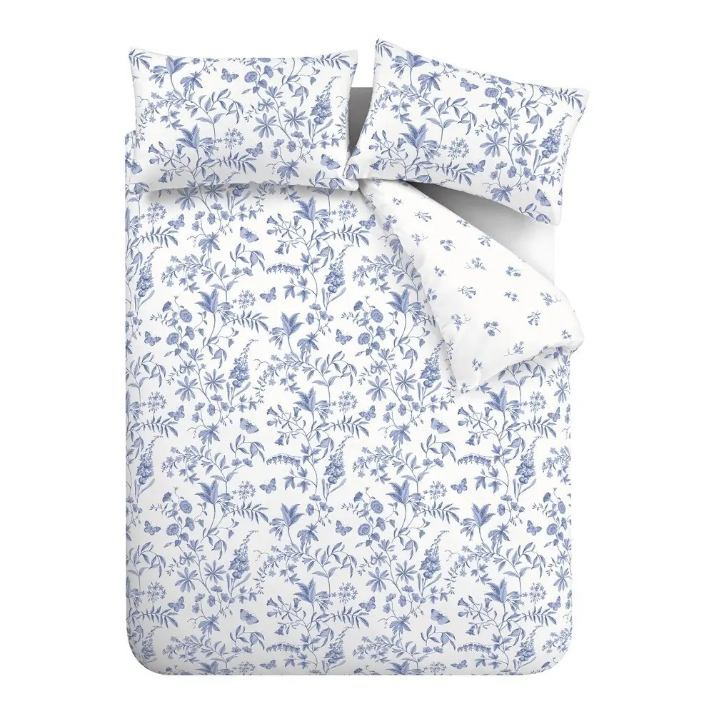 Lenjerie de pat albastră din bumbac percal pentru pat de o persoană 135x200 cm Thea Floral – Bianca