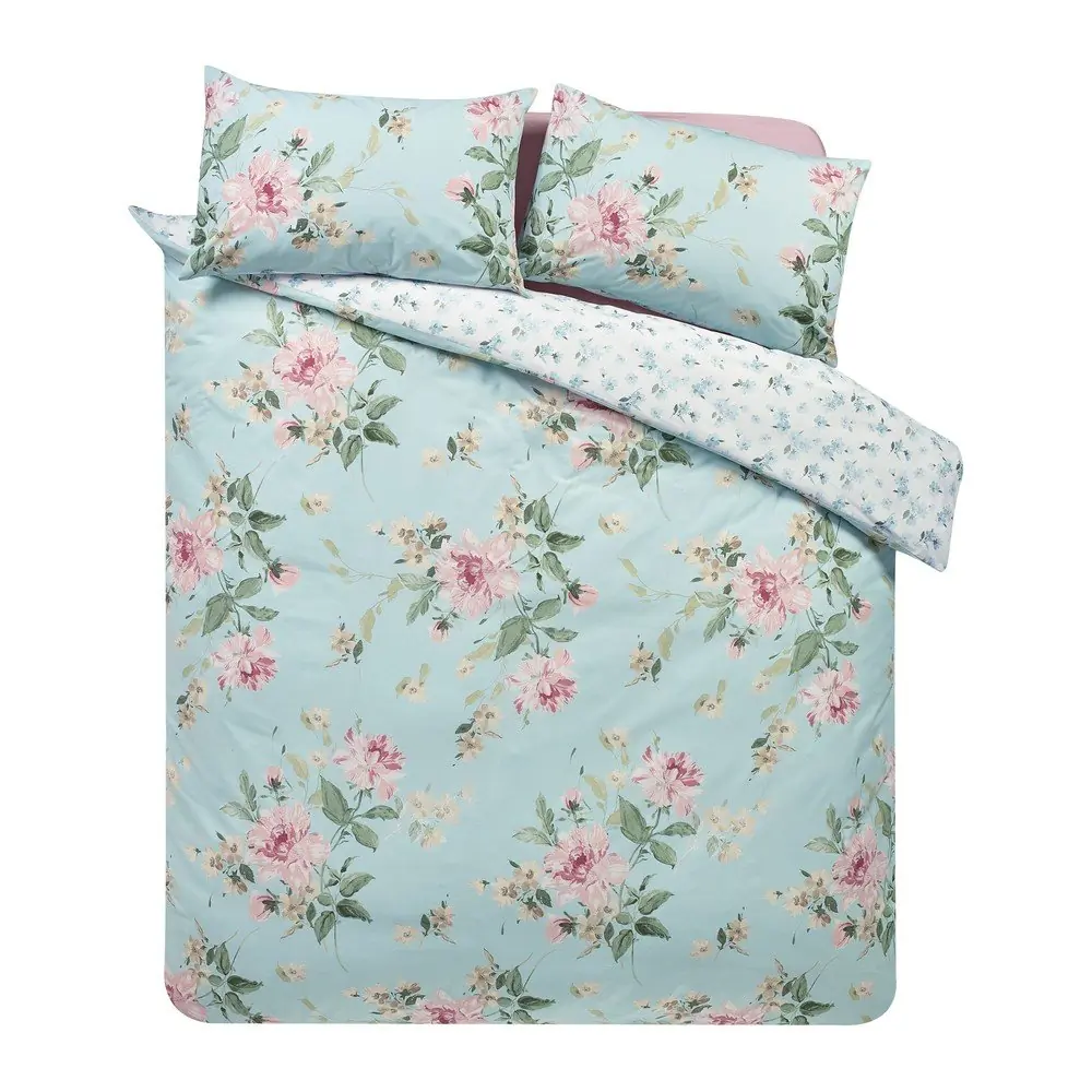 Lenjerie de pat albastră pentru pat dublu cu 3 piese 200x200 cm Avebury Floral – Catherine Lansfield