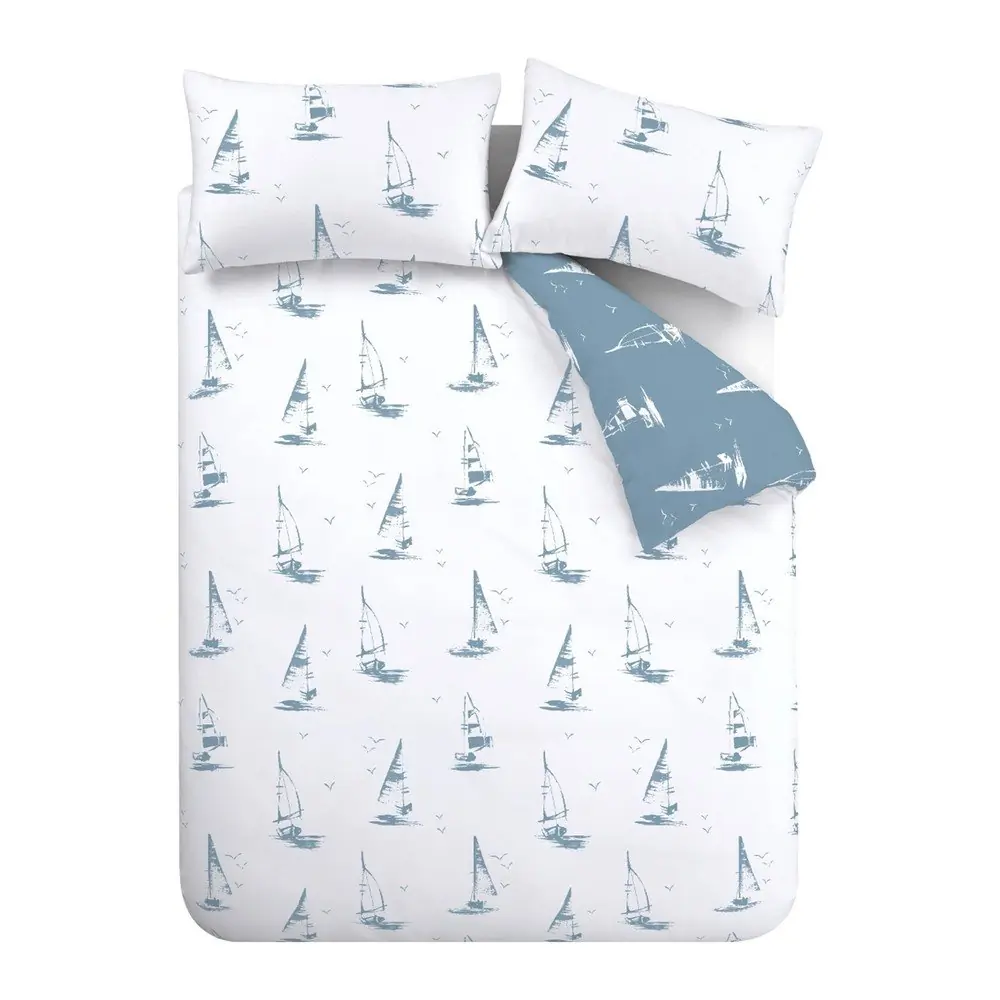 Lenjerie de pat albastră pentru pat dublu cu 3 piese 200x200 cm Salcombe Boats – Catherine Lansfield