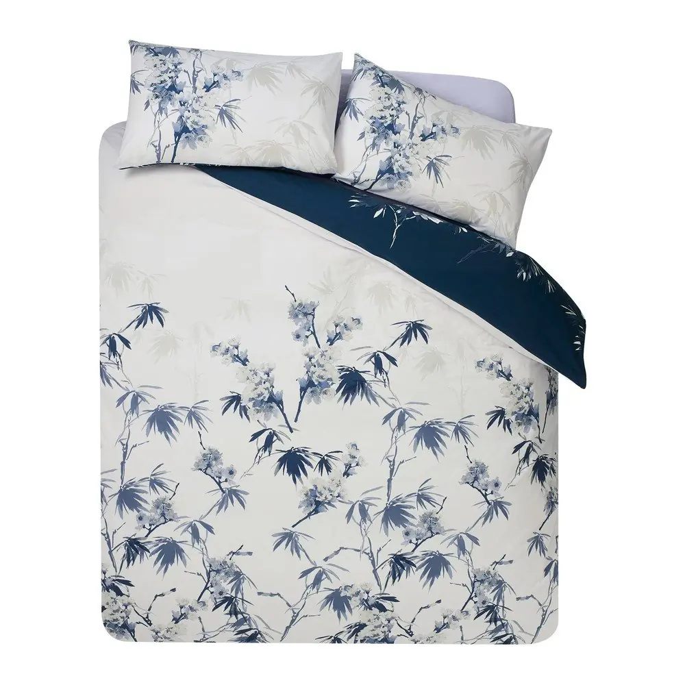 Lenjerie de pat albastru-închis/crem pentru pat de o persoană 135x200 cm Kyoto Floral – Catherine Lansfield