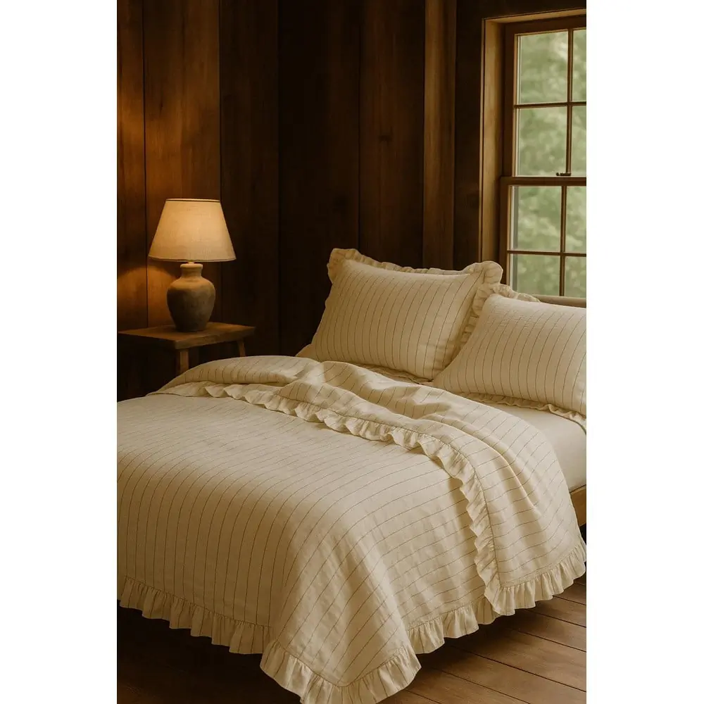 Lenjerie de pat bej din bumbac ranforcé pentru pat dublu, extinsă 240x220 cm Amalia Striped – Mila Home Luxury