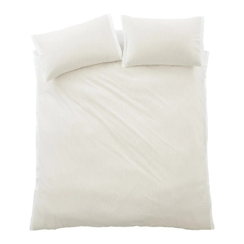 Lenjerie de pat crem din bumbac percal pentru pat dublu cu 3 piese 200x200 cm Seersucker Woven Stripe – Bianca