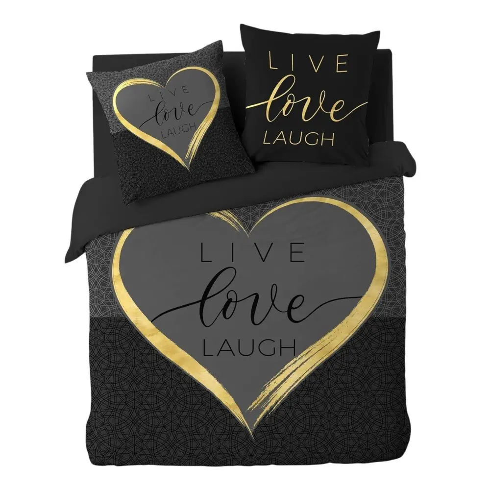 Lenjerie de pat neagră din bumbac pentru pat dublu/extinsă cu 3 piese 240x220 cm Crazy Love – douceur d'intérieur