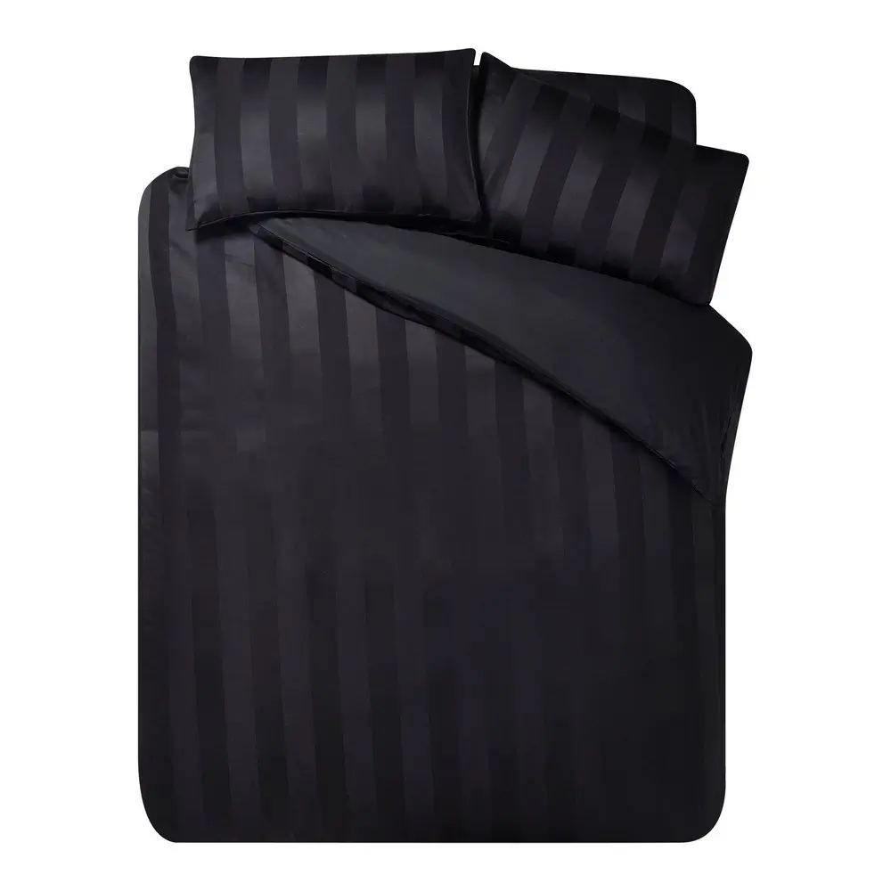 Lenjerie de pat neagră din satin pentru pat dublu cu 3 piese 200x200 cm So Soft Satin Stripe – Catherine Lansfield