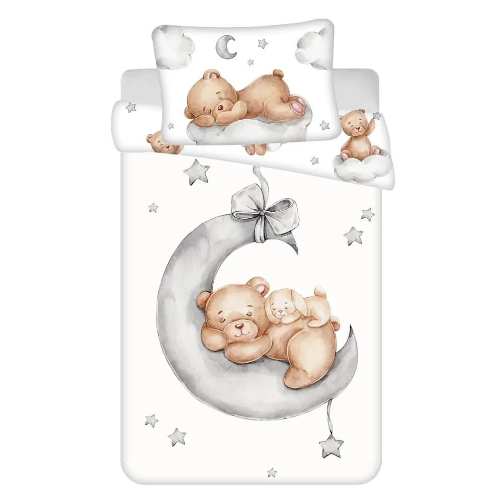 Lenjerie de pat pentru copii albă din bumbac pentru pătuț 100x135 cm Teddy Bear 