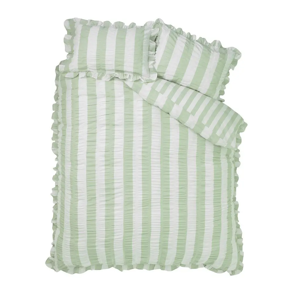 Lenjerie de pat verde pentru pat dublu cu 3 piese 200x200 cm Seersucker Frill Stripe – Catherine Lansfield