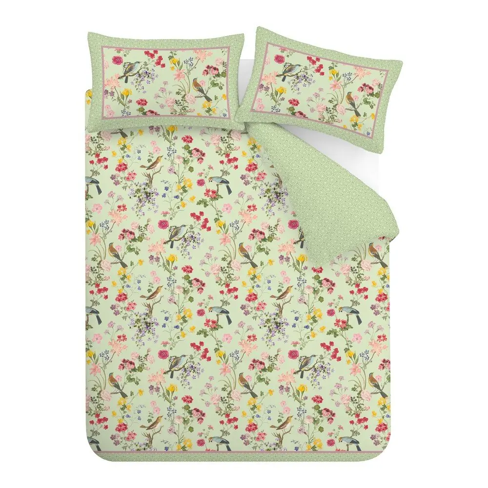 Lenjerie de pat verde pentru pat dublu/extinsă cu 3 piese 230x220 cm Birds In Bloom – RHS