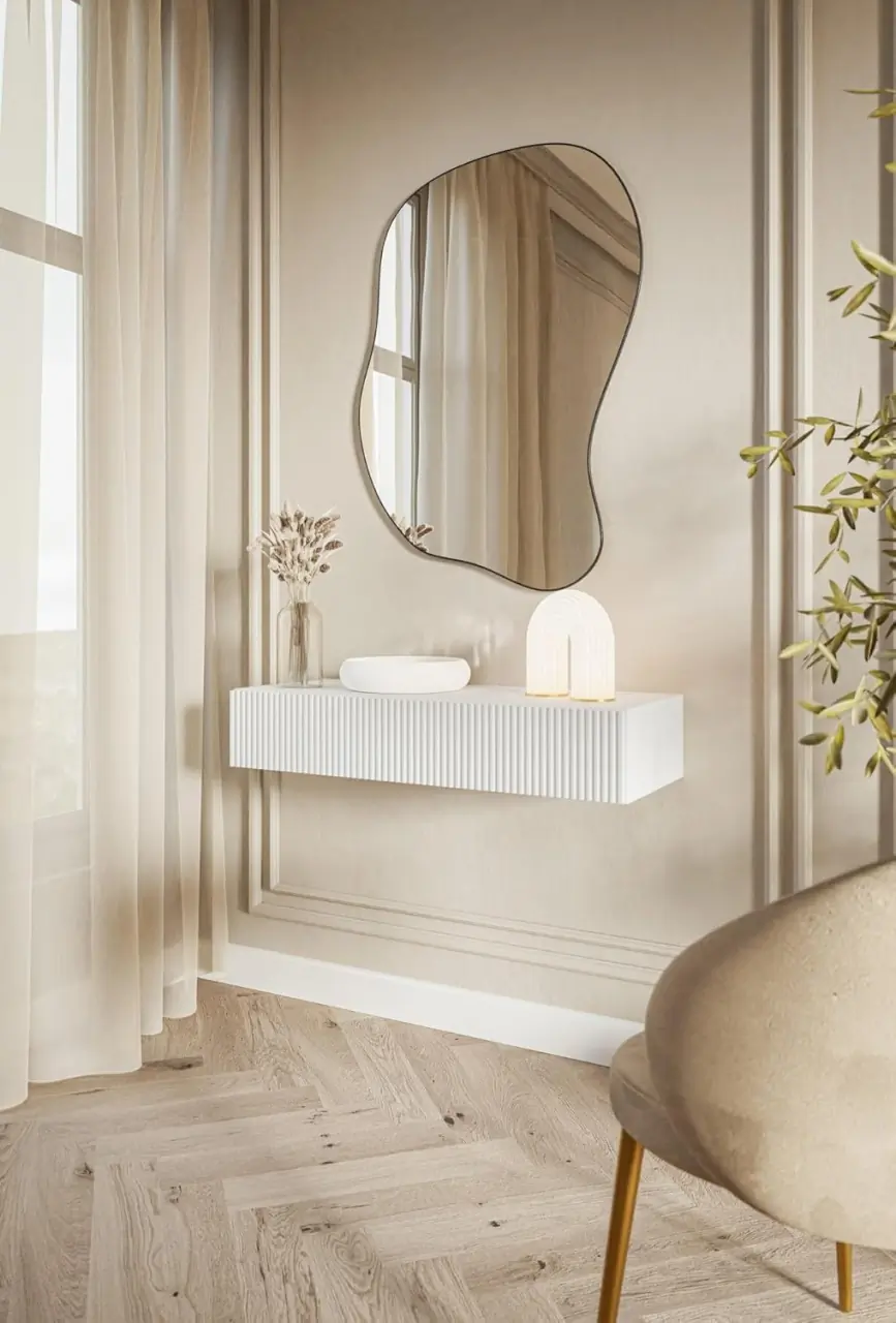 MAA42 - Masuta Consola suspendata Alba, 90 / 110 cm, masa de toaleta cu 1 / 2 sertar(e), cosmetica machiaj, vanity