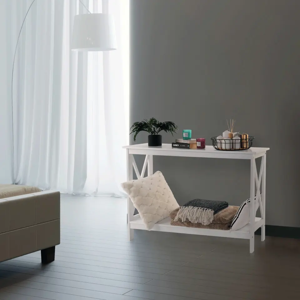 MAA604 - Masa toaleta, 120 cm, consola cosmetica machiaj masuta vanity make-up cu raft pentru hol - Alb