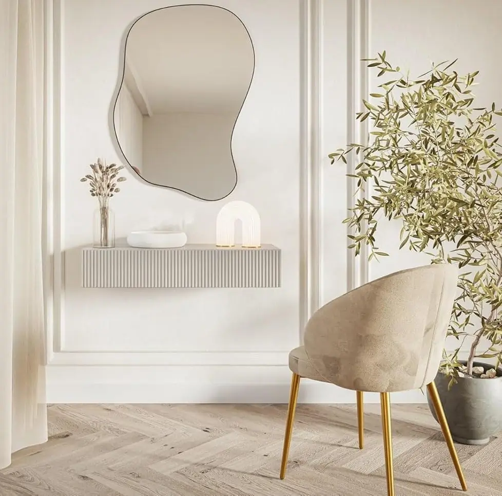 MAC1 - Masuta Consola suspendata crem, 90 cm, masa de toaleta cu 1 sertar, cosmetica machiaj, vanity