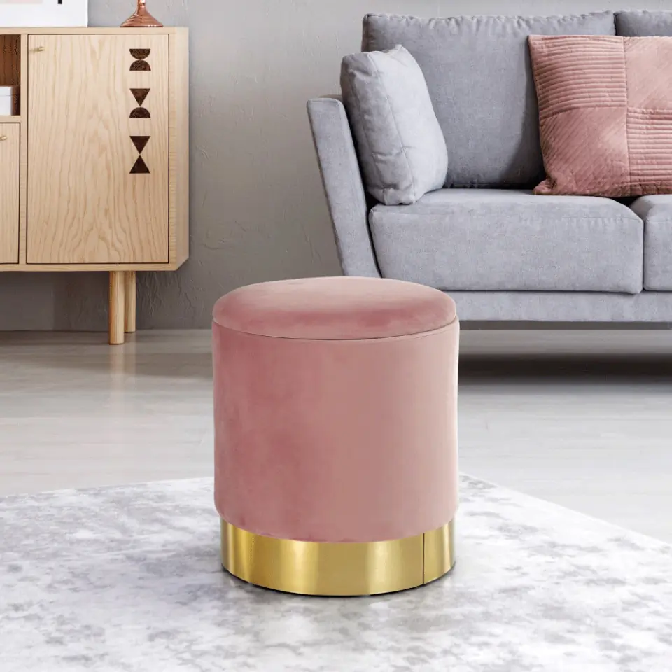 SCAU604 - Scaun tapitat, masa toaleta, taburet machiaj - Auriu-Roz