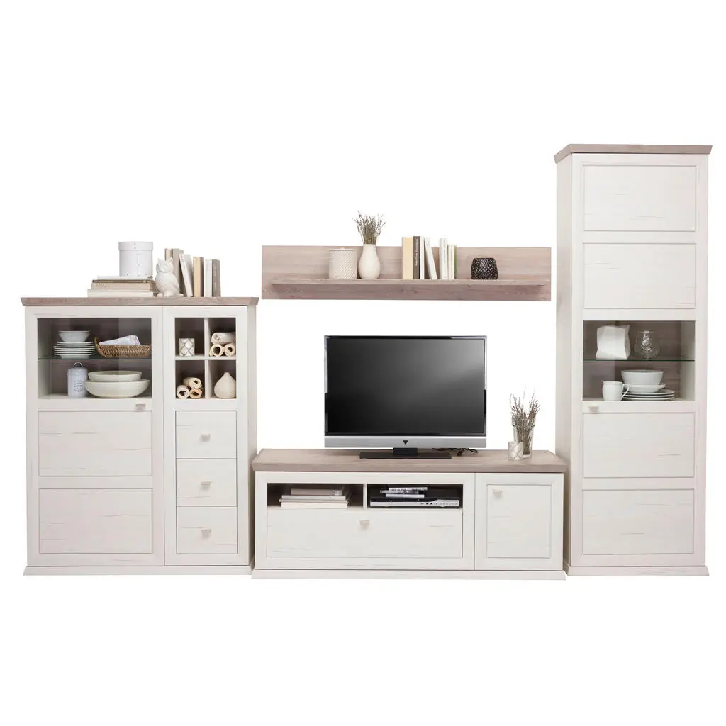 Set Mobila Living, 4 piese, gri, alb, 330/209,2/50,1 cm