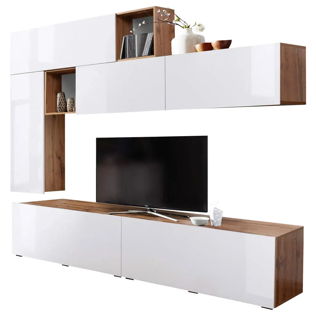 Set Mobilă Living, alb, stejar Wotan, 260/227,5/40 cm